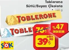 TOBLERONE SÜTLÜ/BEYAZ ÇİKOLATA 100 G